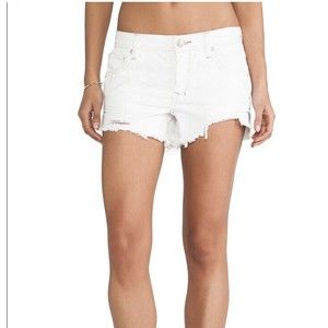 NWOT Free People White Shark Bite Distressed Button Fly Denim Shorts Siz…